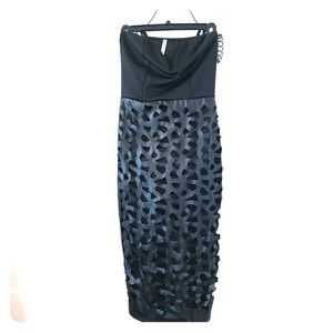 Strapless faux leather cutout midi dress